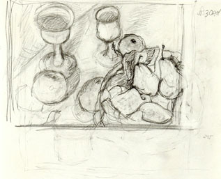 Study for Two Kiddush Cups and Fruit